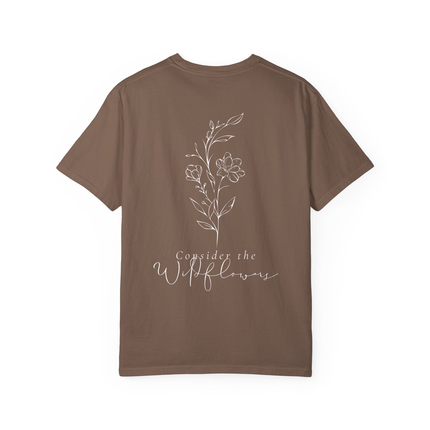 Wildflowers Unisex T-shirt with Luke Scripture - Unisex Garment-Dyed Tee for Nature Lovers, Bible Verse Apparel