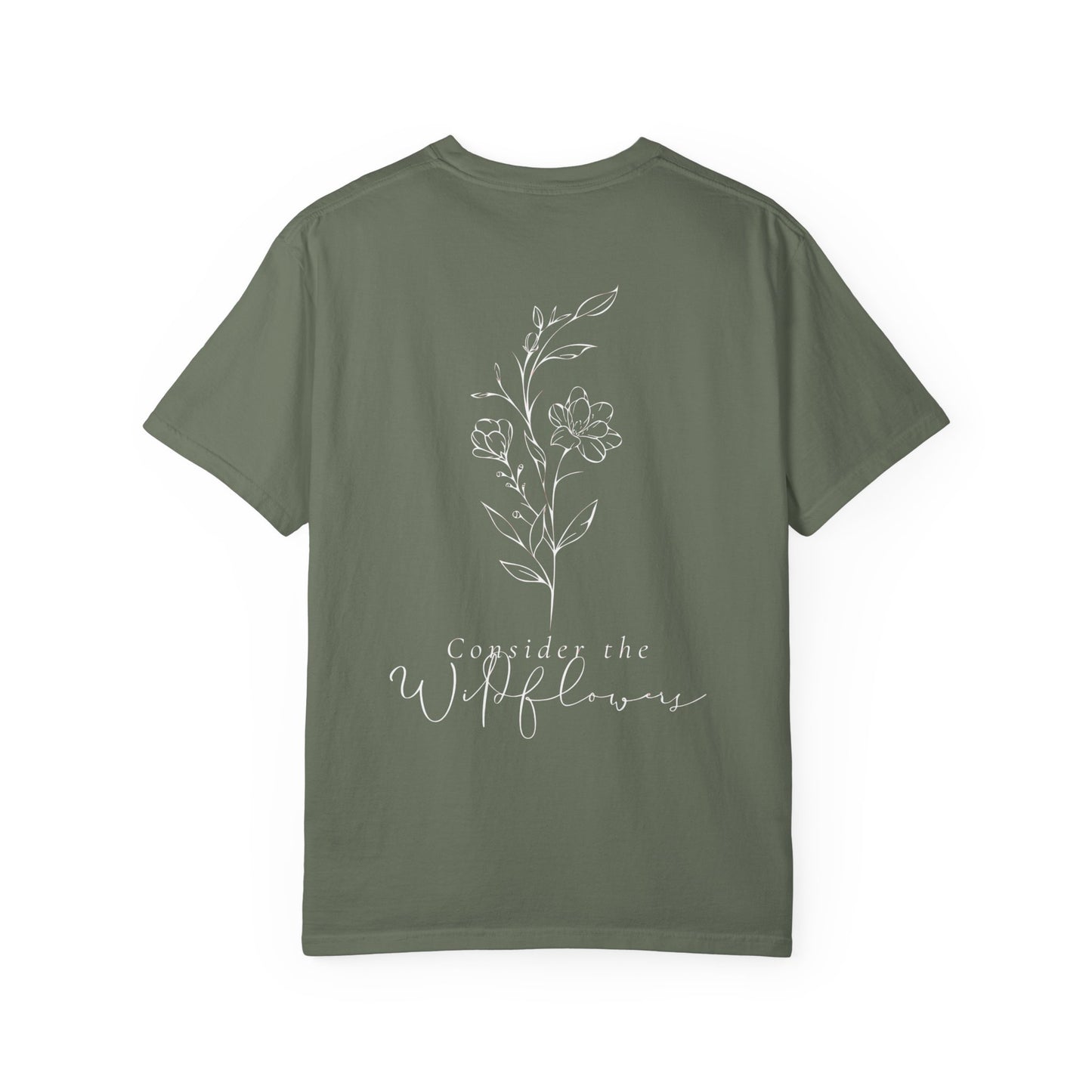 Wildflowers Unisex T-shirt with Luke Scripture - Unisex Garment-Dyed Tee for Nature Lovers, Bible Verse Apparel