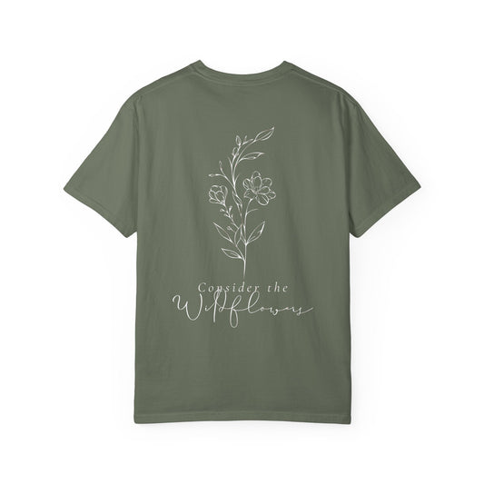 Wildflowers Unisex T-shirt with Luke Scripture - Unisex Garment-Dyed Tee for Nature Lovers, Bible Verse Apparel