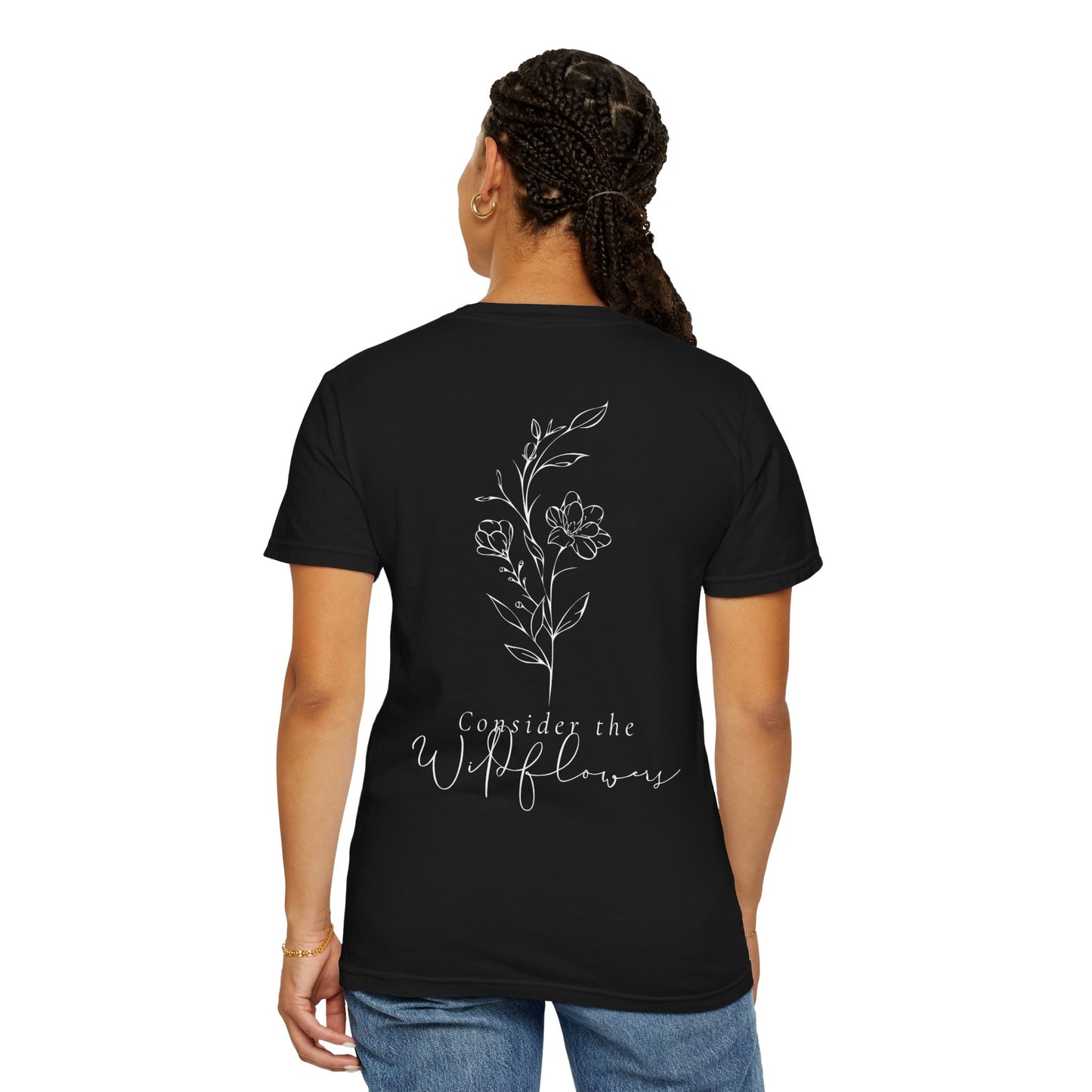 Wildflowers Unisex T-shirt with Luke Scripture - Unisex Garment-Dyed Tee for Nature Lovers, Bible Verse Apparel
