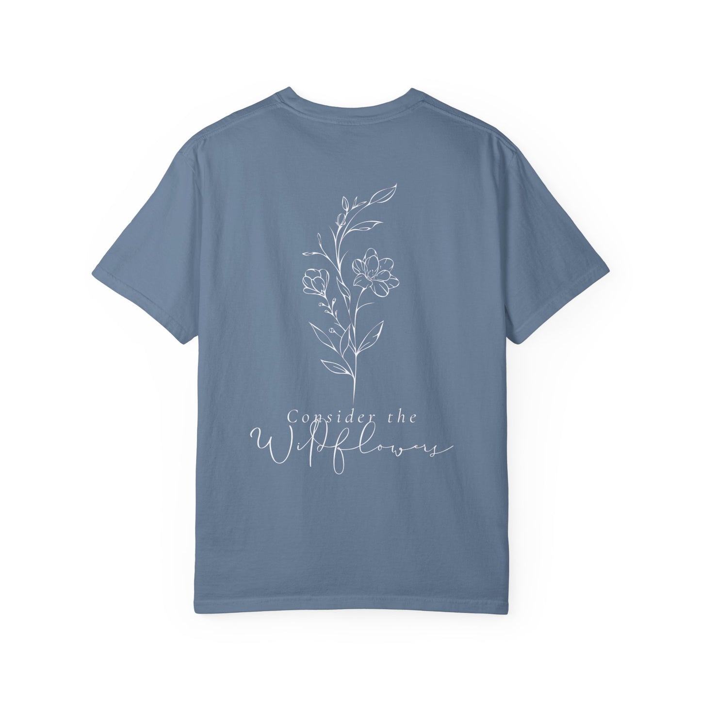 Wildflowers Unisex T-shirt with Luke Scripture - Unisex Garment-Dyed Tee for Nature Lovers, Bible Verse Apparel
