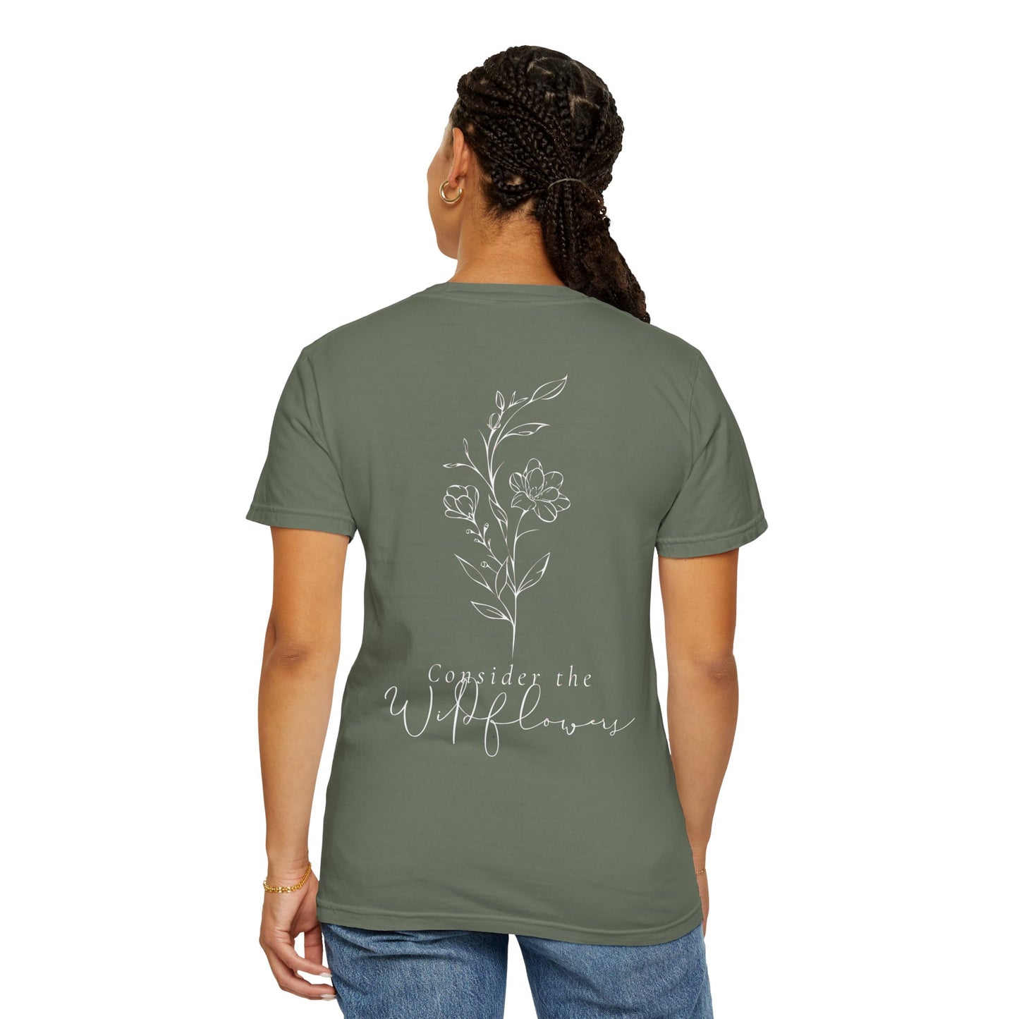 Wildflowers Unisex T-shirt with Luke Scripture - Unisex Garment-Dyed Tee for Nature Lovers, Bible Verse Apparel