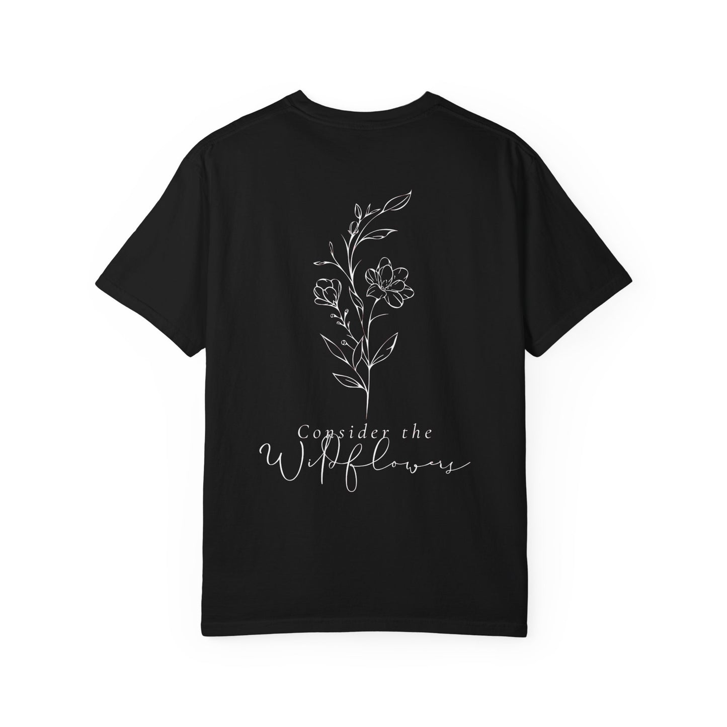 Wildflowers Unisex T-shirt with Luke Scripture - Unisex Garment-Dyed Tee for Nature Lovers, Bible Verse Apparel
